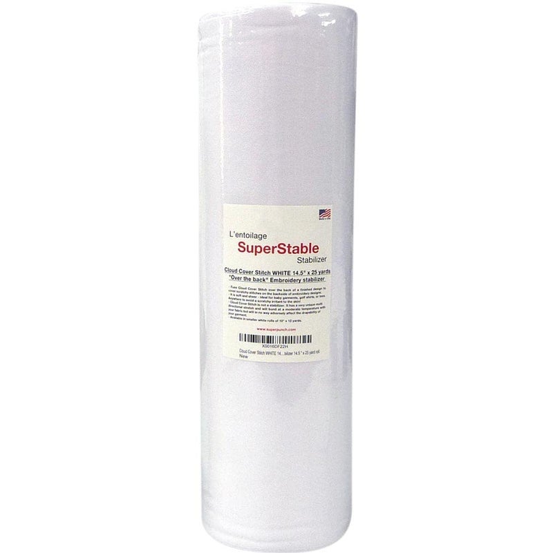 Superpunch Cloud Cover Stitch 14.5 inch x 25 Yard Roll, SuperStable Lightweight Stabilizer Iron On Over The Back Fusible, Iron On Soft Cutaway Stabilizer Embroidery Machines Backing White Made in USA - Image 1